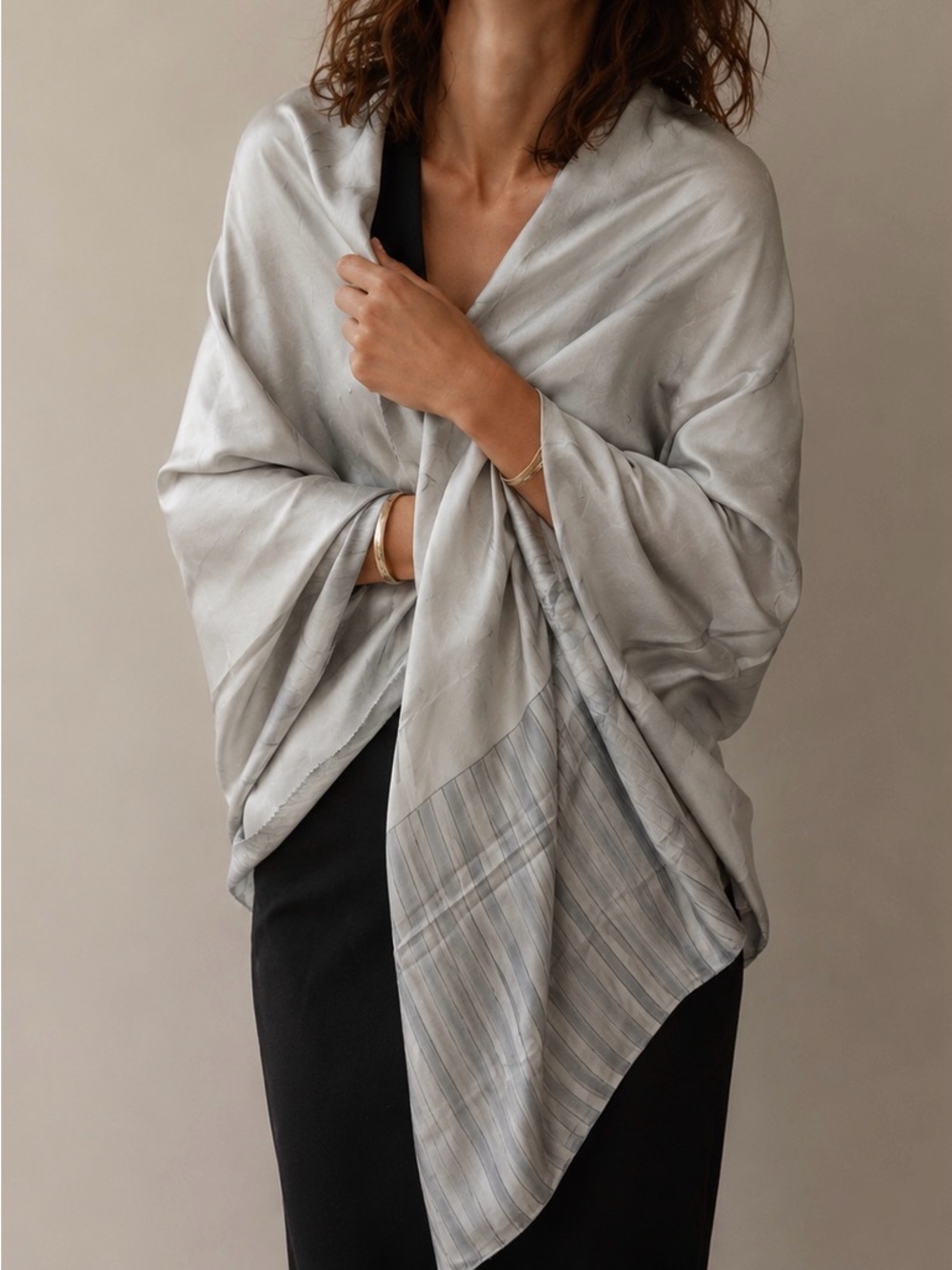 PRADA Vintage Oversized Silk Scarf Shawl 53” X 53” Gray Minimalist Logo Print - Picture 7 of 17